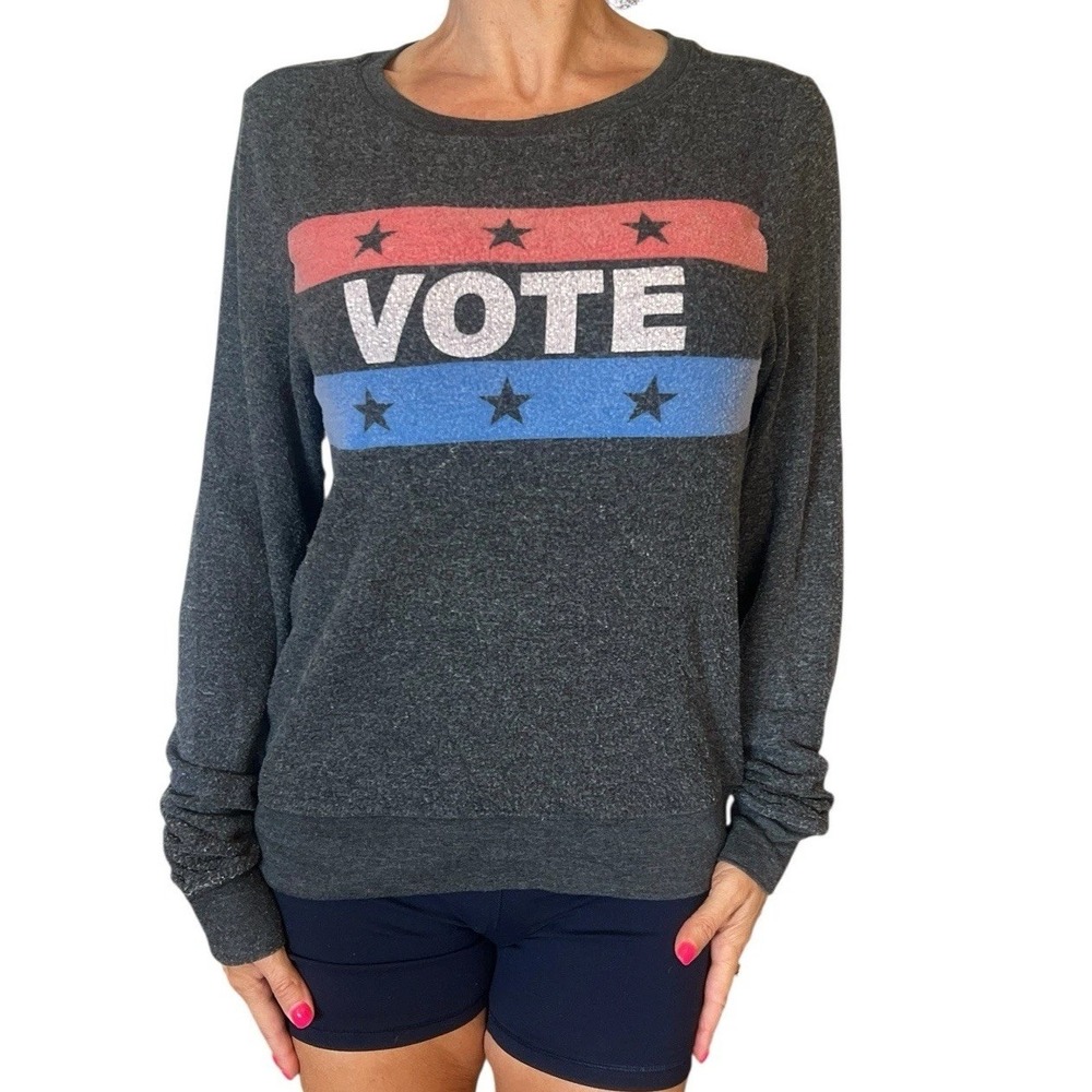 Wild­fox Charcoal Gray VOTE  Graphic Beach Sweater Pullover Sweatshirt Jumper XS